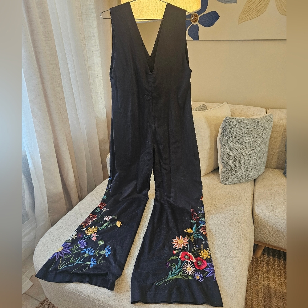 CHASING UNICORNS DANCING QUEEN BLACK FLORAL EMBROIDERED JUMPSUIT - Picture 5 of 8